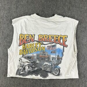Harley Davidson‎ T Shirt Women Medium White Crop Sleeveless Grunge Biker Ohio